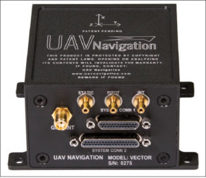 The VECTOR-600 autopilot for fixed wing, rotary wing, and VTOL UAVs is made by UAV Navigation.  UAV image.