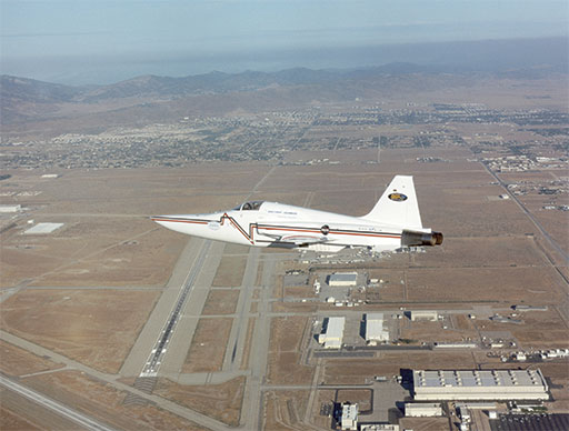 A 2003 NASA/DARPA experiment using an F-5E with a modified body proved that a sonic boom can be shaped and that shape maintained, thereby reducing noise on the ground. NASA Dryden image.